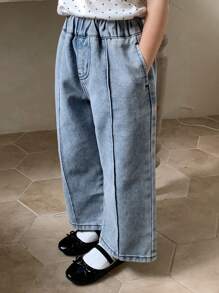 Dazy Kids 年轻女孩休闲宽松口袋牛仔裤 - 藍色 - 查看 6