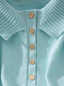 Franclia Suéter de punto con botones decorativos de unicolor, versátil y casual para otoño e invierno - Azul - Ver 4
