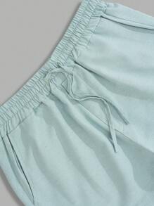 RueChic Pantalones de hombre de cintura elástica con cordón, de tela suave y buena calidad