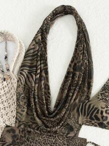 Swim SXY 3pcs Women's Sexy Leopard Print Halter Backless Swimsuit Set, Summer - Brown - View 7