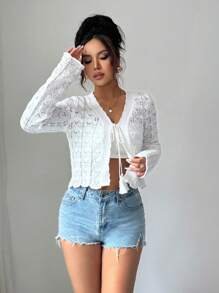 Breezaya Asymmetric Front Panel Lace-Up Cardigan Fall Winter Cloth For Women - White - View 1