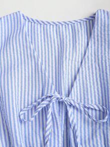 Sweetra 2 件套：条纹系带直筒休闲裤，女性街头风格，夏季 - 淺藍色 - 查看 5