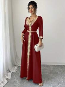 Elenzga 女士优雅流苏亮片拼布连衣裙 - 紅色 - 查看 4