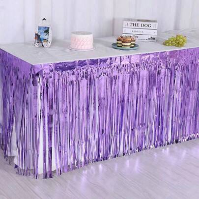 1pc 29.5X108.3inch Rain Silk Fringe Table Skirt Disposable Party Decoration, Banquet Tablecloth Cover,Christmas