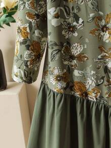 SHEIN Lacomfia Vestido Longo Estampado com Floral e Retalhos Feminino, Estilo Casual de Férias - Multicolorido - Visão 6