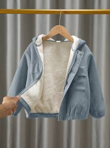 SHEIN 1 件青年休闲学院风时尚实用百搭可爱柔软舒适羊毛纹理夹克，适合日常穿着、学校、户外、运动、秋冬