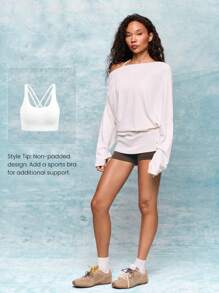 GLOWMODE TENCEL™ Modal Ribbed Switch It Up Co giãn Thoáng khí Xếp ly Cổ tay trễ vai Tay dài Áo thun năng động Tác động thấp Yoga Pilates Studio Phòng tập thể dục Hàng ngày - trắng - Xem 6