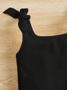 SHEIN Sweet Cute Young Girl Square Neck Bow Knitted Jacquard Top, Summer - Black - View 3