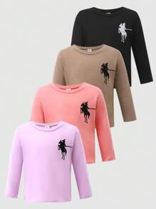 4pcs/Set Girls' Comfortable Solid Color Crew Neck Ultra-Thin Colored Knitted Long Sleeve - Multicolor - View 3