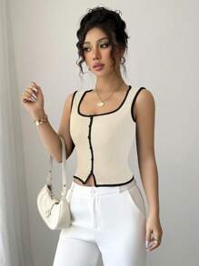 Elenzga Women's Elegant Contrast Trim Camisole For Summer