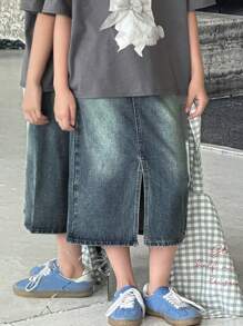 Dazy Kids 青少年女孩休闲牛仔裙 - 淺色水洗藍 - 查看 7
