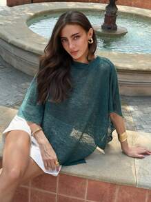 Aloruh 绿色新款时尚优雅杏色百搭提花镂空无袖罩衫，适合夏季、空调房度假、女士街头时尚复古职场穿搭 - 杏色 - 查看 6