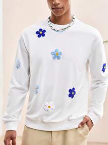 Manfinity NXTstreet Felpa con stampa floreale da uomo, adatta per l'uso quotidiano, camicie floreali da uomo, magliette a maniche lunghe estive da uomo con stampa floreale, felpe con ricamo floreale da uomo, felpe con cappuccio con fiori da uomo, felpe con fiori da uomo, per autunno e inverno