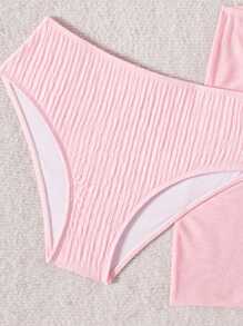 Tween Girls 3pcs Bikini Set, Pink Bandeau Bralette Crop Top, Pink Triangle Bottoms, Pink Mesh Skirt - Pink - View 5