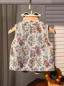 SHEIN 年轻女孩假日前蝴蝶结装饰纹理花卉印花衬衫，花卉刺绣简约休闲上衣，女士波西米亚风不对称系带V领宽松多色提花上衣，花卉植物女孩上衣，春夏，休闲日常分层穿着，可爱优雅甜美复古时尚。妈妈和女儿和姐妹的搭配风格 - 紅色 - 查看 2