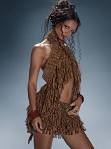 MUSERA 流苏细节针织上衣，夏季，伊比沙岛风格，假日度假性感节日狂欢针织衫，乡村冬季派对时尚春季毛衣 - 彩色 - 查看 5