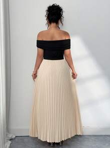 Elenzga Große Größen Elegantes plissiertes Farbblock-Kleid, Off-Shoulder für Damen, Off-Shoulder