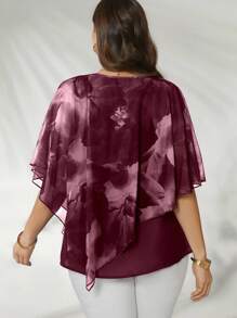 Flouryn Áo khoác cardigan lưới dáng suông thanh lịch dành cho nữ cỡ lớn, áo sơ mi thời trang thường ngày, áo kiểu chiffon cỡ lớn dành cho nữ. - Màu Đỏ Sâu - Xem 2