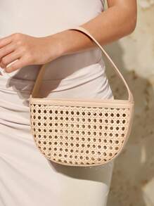 SHECARRY 女士时尚优雅百搭简约夏季镂空藤条手提包 - 杏色 - 查看 2