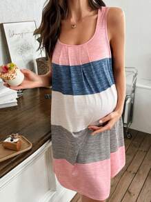 Moonlight&Mama Multicolor Striped Maternity Lounge Dress - Multicolor - View 5