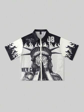 Street Life Chemise de sport à manches courtes avec panneau en maille, coupe ample pour hommes