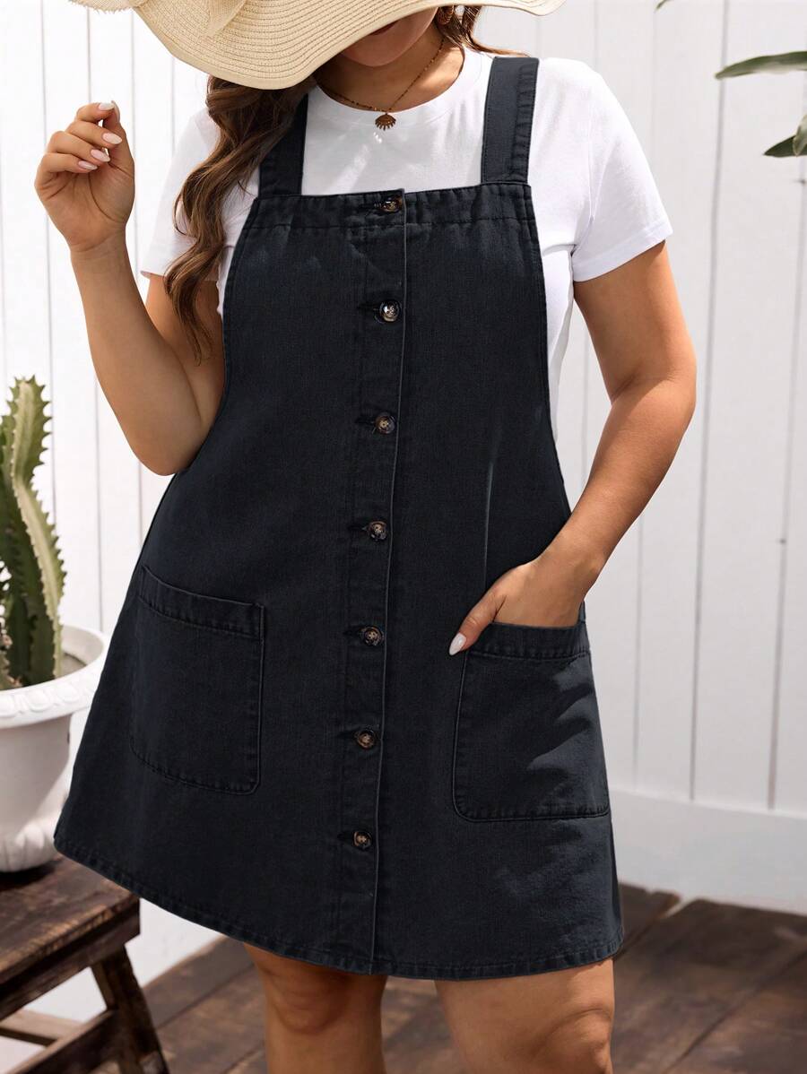 EMERY ROSE Große Größen Lässig Denim Kleid mit Knopfleiste vorne