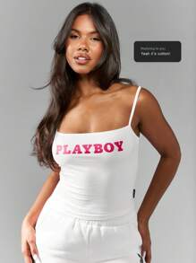 Missguided x Playboy 经典背心吊带夏季基本款运动休闲家居服时尚街头上衣运动装细肩带训练吊带背心 - 粉色 - 查看 6