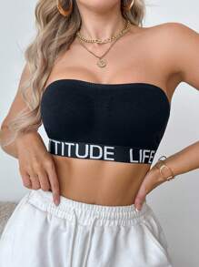 EasyFave Women's Comfortable Casual Letter Design Bandeau Bra - Black - View 4