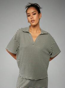 MISSGUIDED Sommer gestreifter Resort Co-Ord Set mit weitem Bein, lässige Urlaubsstrand Loungewear, Strandurlaub Zweiteiler mit weitem Kragen