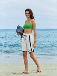 In My Nature 女士休闲运动纸袋抽绳腰户外短裤健身短裤 - 白色 - 查看 9