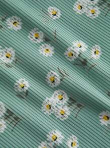 SHEIN EZwear 薄荷绿色碎花加大码雪纺连衣裙 - 薄荷綠 - 查看 4