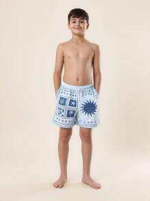 Pantalones cortos de playa de verano SUMWON, pantalones cortos de natación y surf con estampado de palmeras y sol para uso casual y vacaciones - Blanco - Ver 3