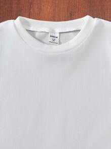 SHEIN 2 Stücke Set für Tween-Mädchen: Einfarbiges schulterfreies Kurzarm-T-Shirt und Hose, lässig