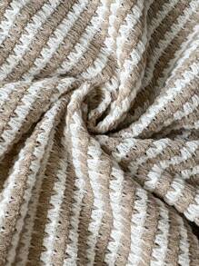 Easowa Round Collar Drop Shoulder Casual T-Shirt, Basic Cut Waffle Texture Striped Fabric, Elegant Holiday Street Wear For Women