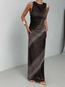 Aloruh 女士优雅渐变色无袖连衣裙，夏季 - 深灰色 - 查看 3