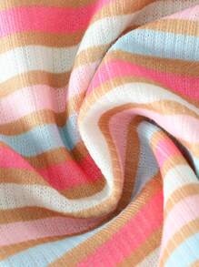 SHEIN 2 件女童时尚罗纹/罗纹上衣套装，夏季 - 彩色 - 查看 5