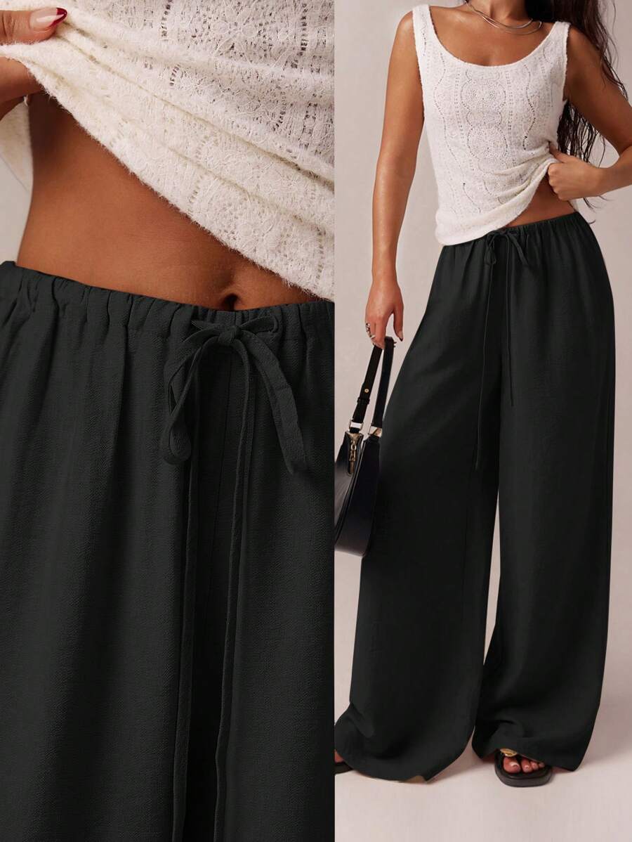 SHEIN Forever 21 Fall&Winter Halloween Christmas New Year Going Out Graduation Prom Elegant Formal Luxury Chic Business Casual Birthday/Office Outfits/Country Concert/Club Outfits Sexy/Western/Work Clothes/Streetwear/Vintage/Festival/Cocktail/Rave/Prom/Hawaii/Airport/Funny/Basic/Brunch Outfits/2000s Style/Bodycon/Old Money Style/Church/Homecoming/Classy/Party/Modest/Date Night/Autumn/Winter/Low Rise Baggy/Wide Leg/Straight/Navy Blue Pants - Black - View 1