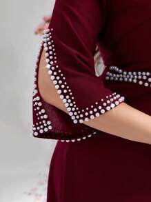 Coutiva Vestido de noche formal de talla grande con hombros descubiertos, cintura ceñida, abertura y decoración de cristales (estilo muy adornado)