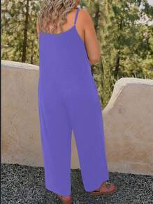 SHEIN LUNE Mono de pierna ancha estilo bohemio para mujer talla grande con tirantes ajustables, sin mangas y de estilo casual de verano - Púrpura malva - Ver 2