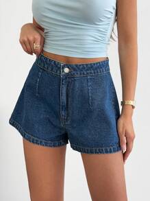 SHEIN Shorts de mezclilla de talle alto de lavado medio informal