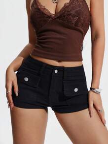 SHEIN EZwear Women's Utility Pocket Fitted Casual Versatile Denim Shorts