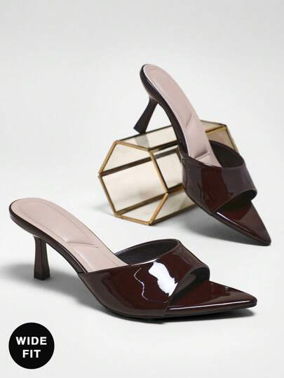 SHUZIA 派对优雅宽版女士舒适尖头小猫跟凉鞋