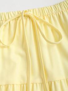 Sweetra Simple Elastic Waist Loose Puff Skirt - Yellow - View 5
