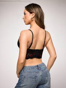 Women's Sexy Lip Print Lace Bra - Black - View 3