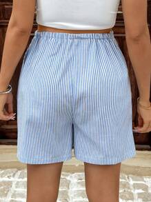 SHEIN Pregnant Women Relaxed Holiday High Waist Striped Shorts - Blue - View 2