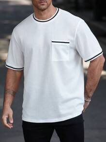 Manfinity Homme 大码男式休闲简约撞色边饰短袖 T 恤