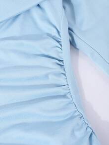 Elegant Ruffle Off-Shoulder Mermaid Hem Long Sleeve Dress For Teenage Girls - Blue - View 4