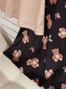 女童可爱绵羊图案舒适两件套圆领短袖长睡袍家居服 - 彩色 - 查看 6