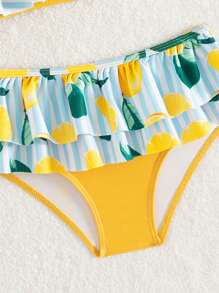 Baby Girl Fruit Print Ruffle Trim Beach Swimsuit (Print Randomly) - Yellow - View 6