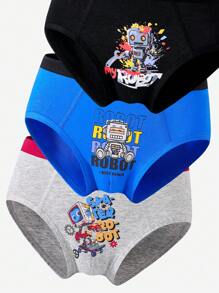 5条装 男童舒适全棉科幻机器人印花三角裤 男童三角裤 返校时尚